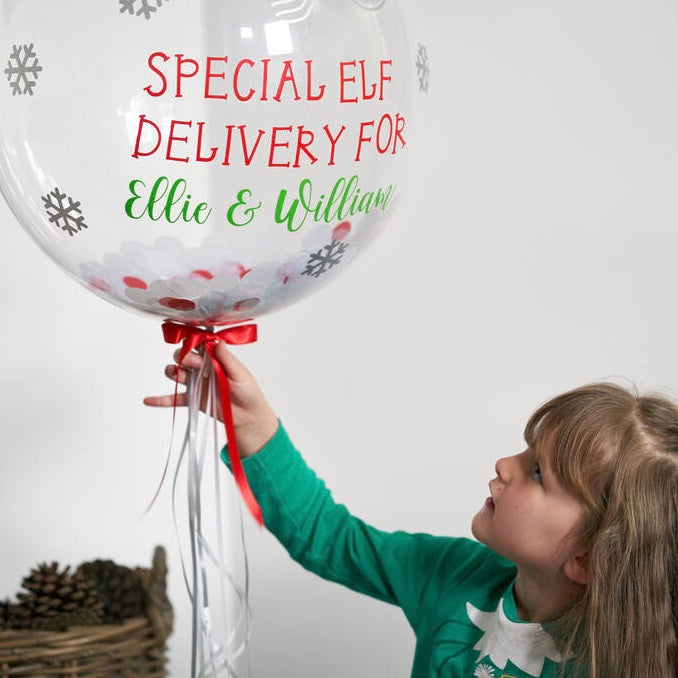 Personalised Christmas Elf Arrival Bubble Balloon La de da Living