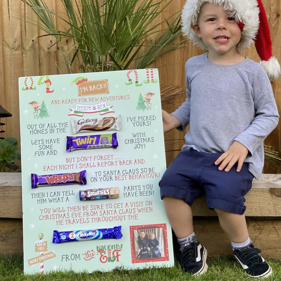 La de da Living Personalised Christmas Chocolate Poem Boards, Christmas Eve, Nice List Certificate, Elf Arrival