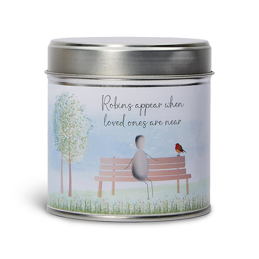 Pebble Candle Tin - Robins appear when loved ones are near