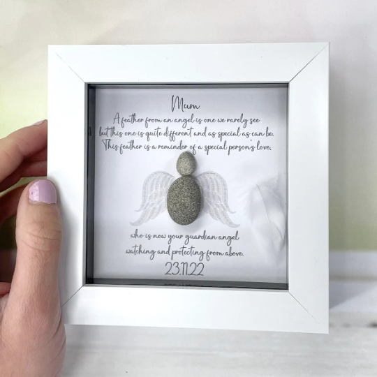 Mini Personalised Memorial Angel Pebble Picture