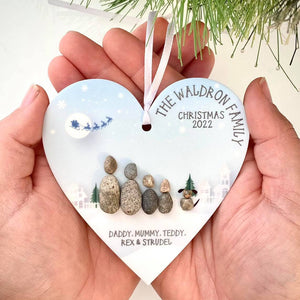 Personalised Christmas Family Pebble Hanging Decoration