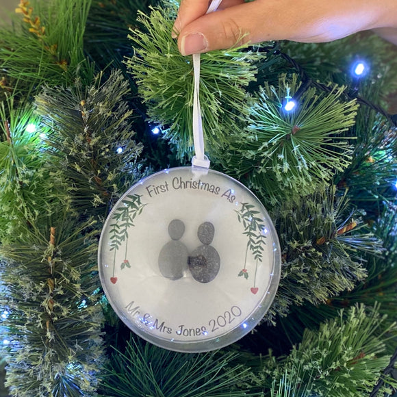 Personalised First Christmas As Mr & Mrs Pebble Bauble