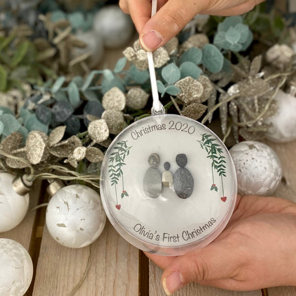 Personalised Baby's First Christmas Pebble Bauble