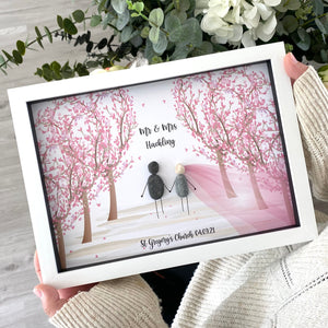 Personalised Blossom Wedding Pebble Box Frame